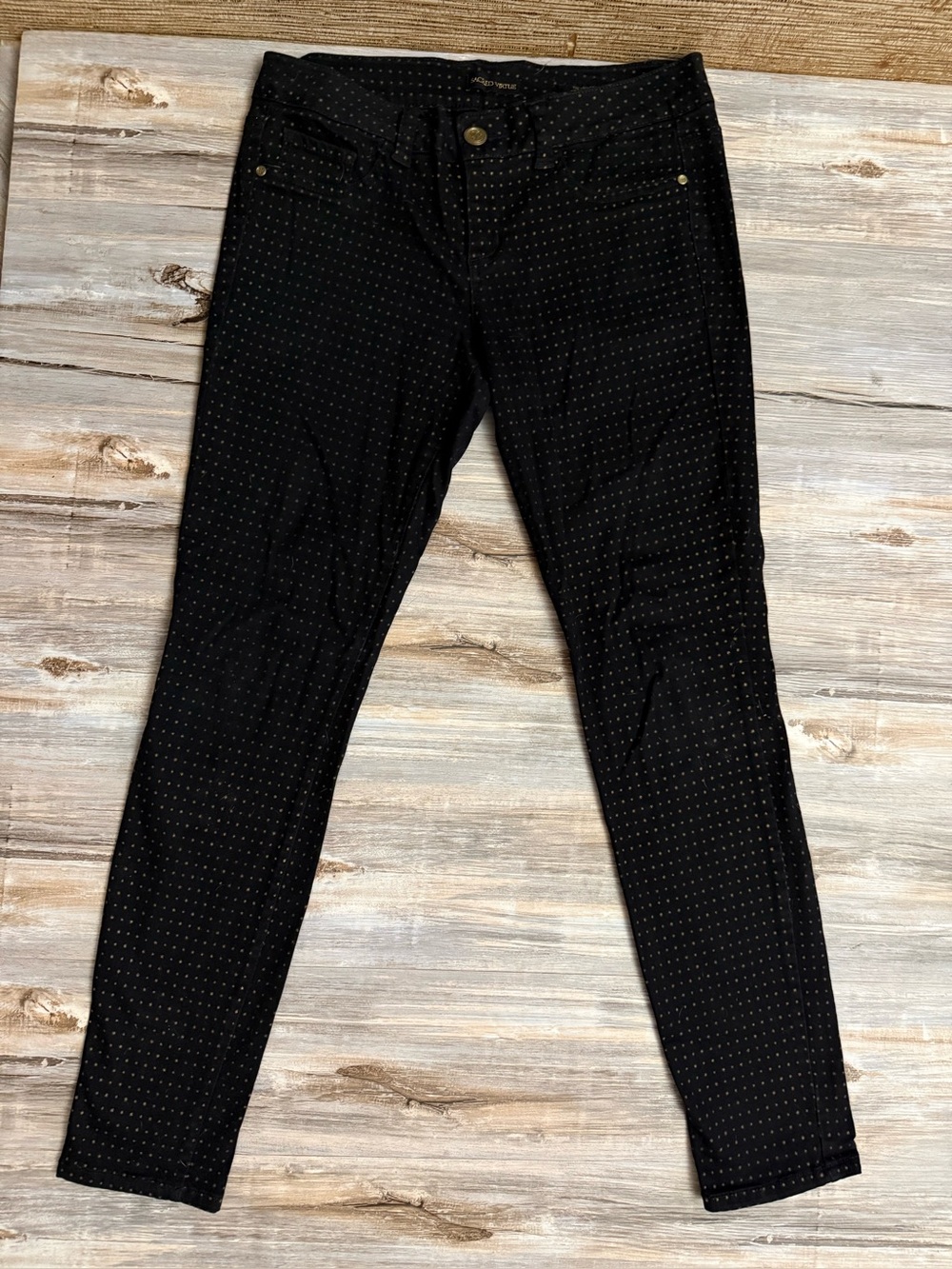 Sacred Virtue Jeans Jeggings Women’s Junior 11 Black Gold Polka Dots Stretch